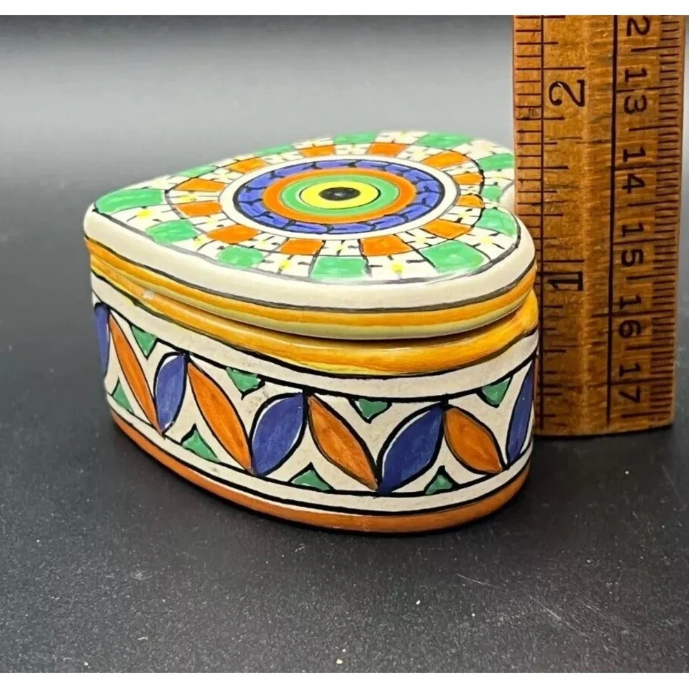 Heart Trinket‎ Dish Box Italian Pottery Multicolor Deruta ITALY 2